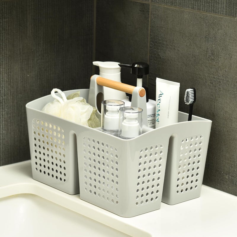 PAKCHOICE Portable Shower Caddy Basket with Compartments, Plastic Divided Cleaning Caddy Organizer Storage Tote with Handle for Bathroom, College, Dorm Room Essentials, Light Gray - Image 5